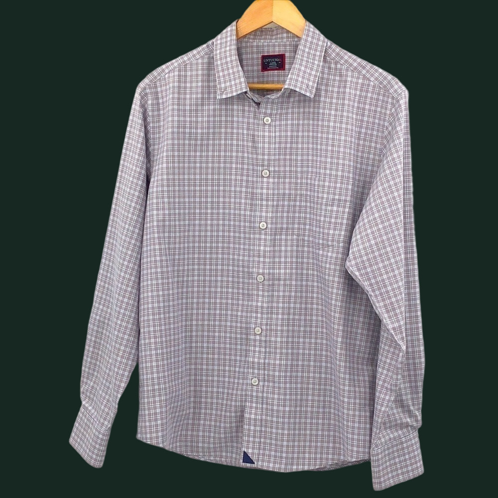 Untuckit Size L Long Sleeve Button Down Wrinkle Free 100% Cotton Maschitano